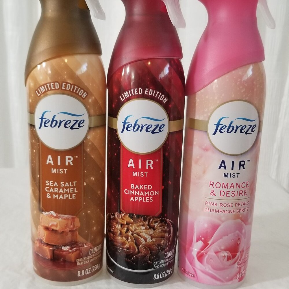 3 Febreze Air Mist Romance- Apples- Caramel Brand New